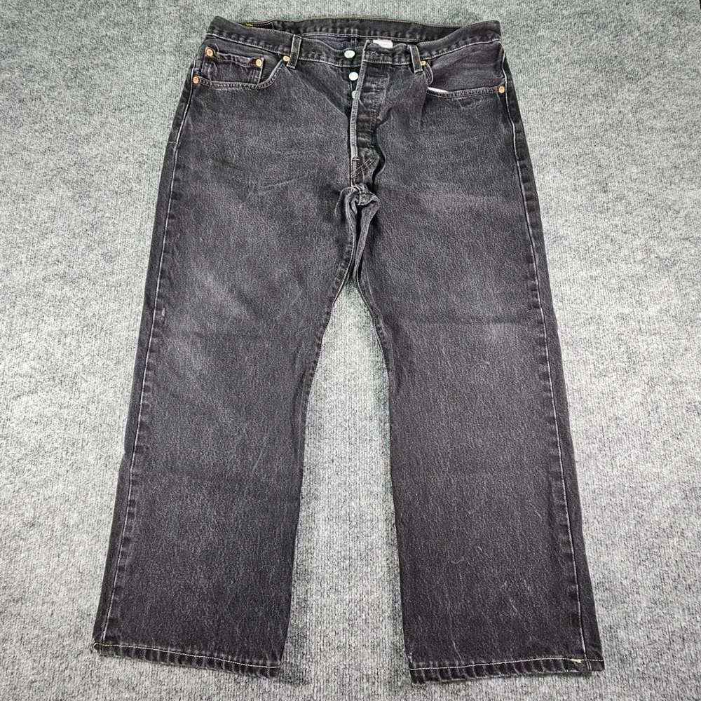 Vintage Levi's 501 Black Denim Jeans 37x26 Faded Charcoal Button Fly Y2K 2004